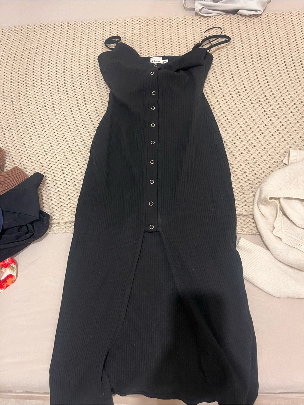 Princess Polly Black Ribbed Button-Front Midi Slip Dress